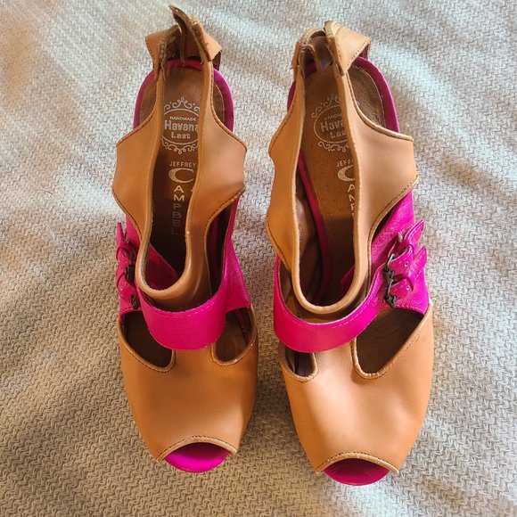 Tan and Pink Rock Me Leather Wedges Jeffrey Campbell - Picture 2 of 5